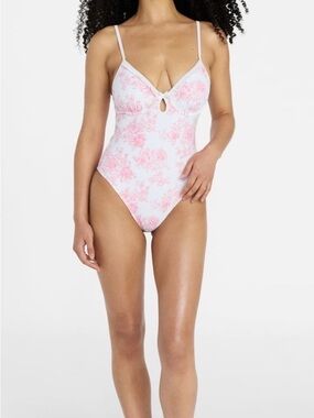 No Boundaries Pink and White Floral One-Piece Swimsuit Size XXL NWT!